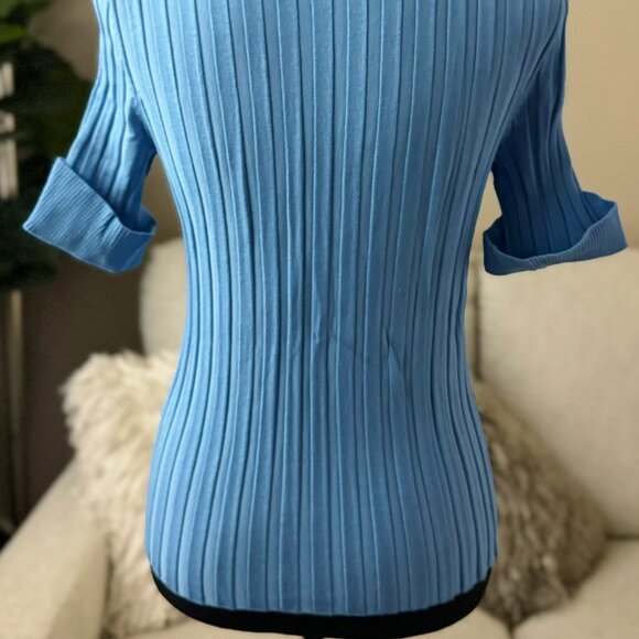 Belldini Sexy Blue Rhinestone Crystal Zipper Mock Neck Collared Shirt S M Y2K - Picture 6 of 6